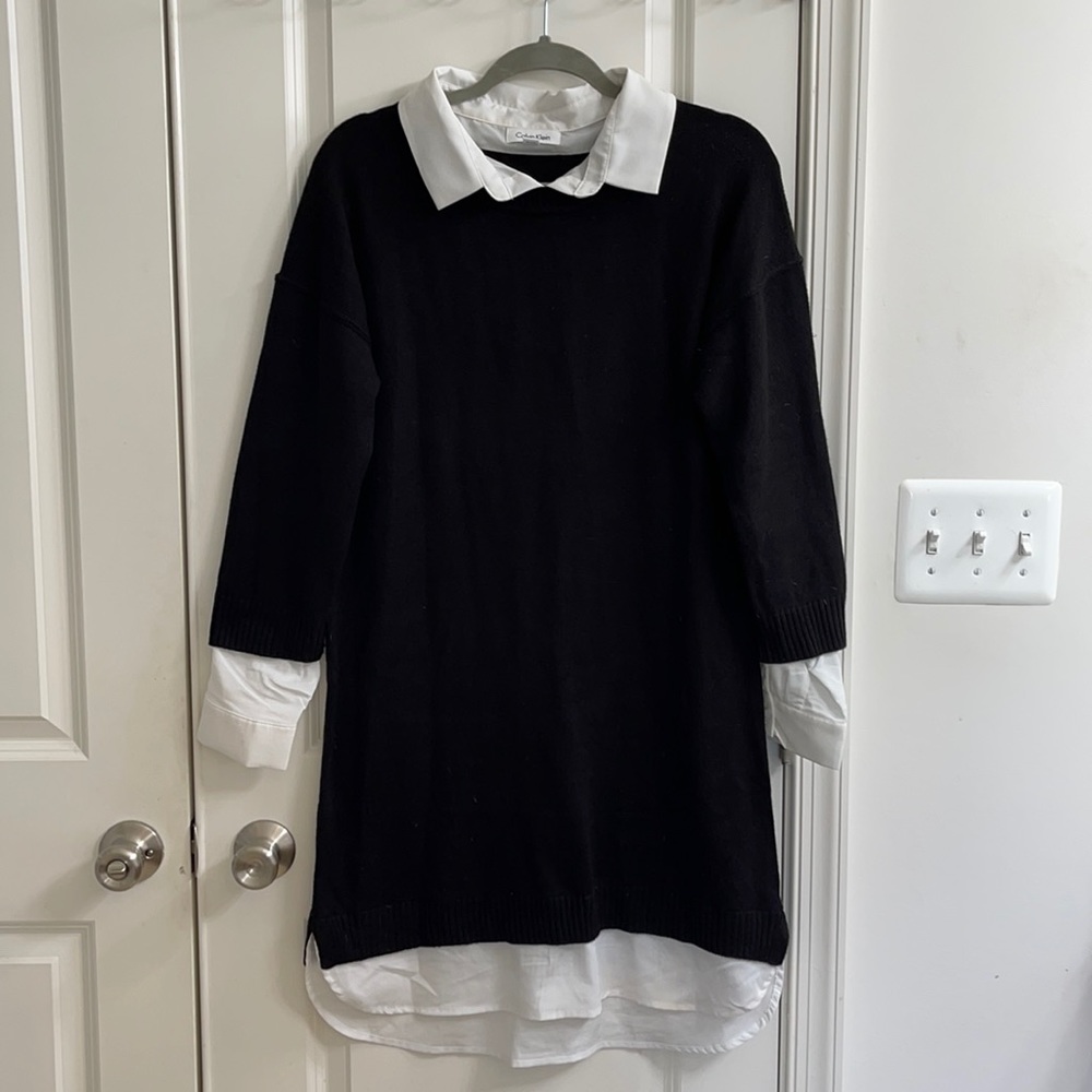 Black and White Sweater Collared Dress